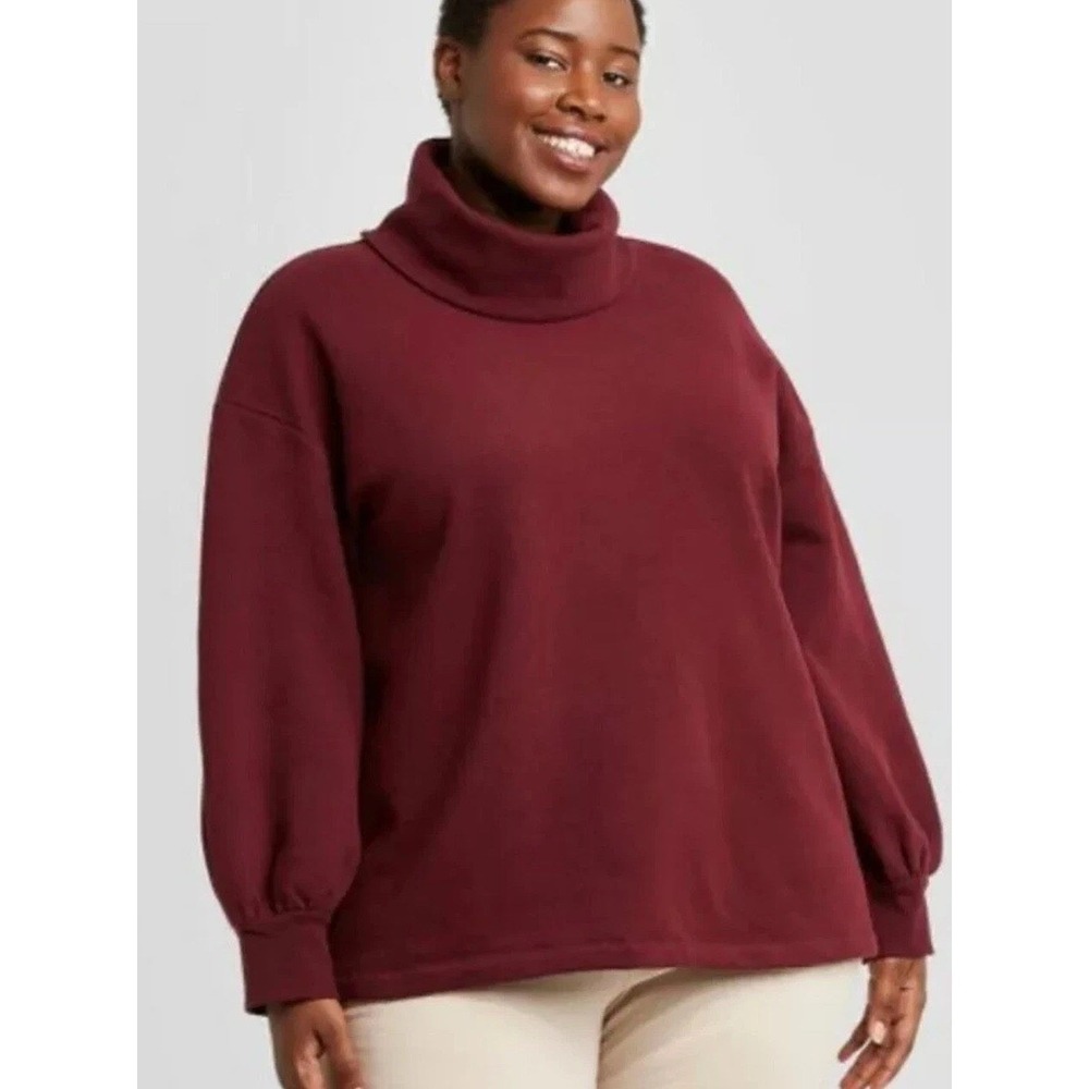 Ava & Viv Womens 4X Dark Red Cowl Neck Fleece Sweatshirt High Low Pullover